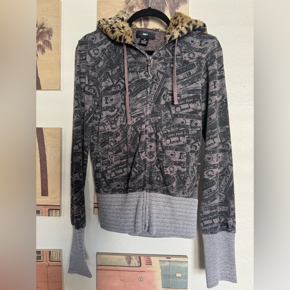 Obey Gray and Black Graphic Hoodie